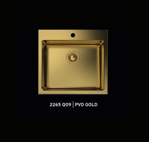 FOSTER - "Quooker-testet" kjøkkenvask med 25MM KANT med diamantmønster til 60cm skap - 560X520X195mm - GULL PVD