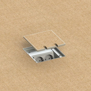 2HOME.NO® - A8802T - FIRKANTET GULVBOKS - 2 Modul - LOKK ER VENDBART - FLUSH STÅLKANT MONTERING MED PARKETT I LOKK - 2 Stikkontakter