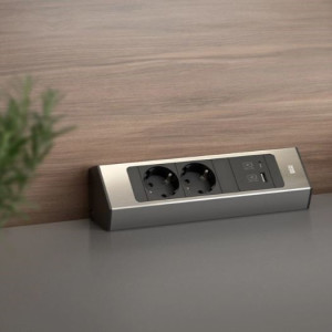 BACHMANN - CASIA 2 Short - 2 Stikkontakter + 2 USB (A+C - 22W) - Stainless steel