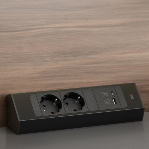 BACHMANN - CASIA 2 Short - 2 Stikkontakter + 2 USB (A+C - 22W) - Børstet sort stål