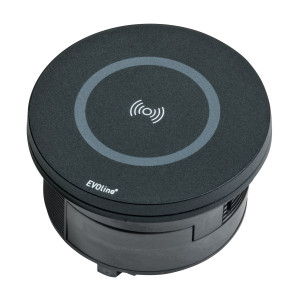 EVOline® Circle80 DisQ - 1 stikk + 1 USB-C + 1 USB-A + 1 QI lader (1A) - SORT