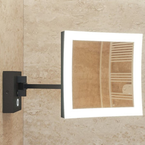 Firkantet Sminkespeil med 5 x ZOOM - LED-lys - Matt Grafitt sort