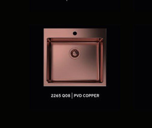 FOSTER - "Quooker-testet" kjøkkenvask med 25MM KANT med diamantmønster til 60cm skap - 560X520X195mm - KOBBER PVD