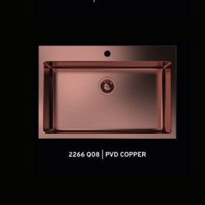 FOSTER - "Quooker-testet" kjøkkenvask med 25MM KANT med diamantmønster til 80cm skap - 770X520x195mm - KOBBER PVD