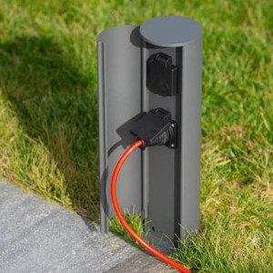 Utendørs Stikkontakt søyle / Pullert med deksel - IP44 - 2 Schuko - gulvtårn  - Antrasitt grå