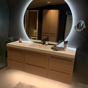 SMINKESPEIL MED 5 X FORSTØRRELSE - LED LYS - RUNDT - Matt Grafitt sort