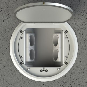 8604A | RUND IP65 GULVBOKS | 3 STIKK + 2 rj45 CAT6A | Børstet rustfri Aluminium