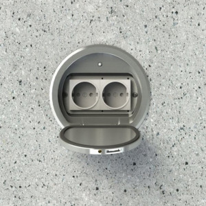8602A | RUND IP65 GULVBOKS | 2 STIKK | Inkludert støpemodul isopor - Børstet rustfri Aluminium