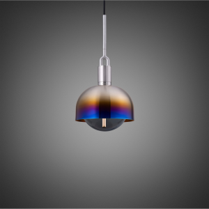 BUSTER + PUNCH | FORKED PENDANT | SHADE | SMOKED GLOBE | MEDIUM | BURNT STEEL | ink. forked buster bulb