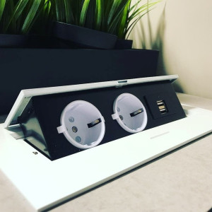 GTV FlipTop - 2 stikk + 2 USB jordet - MATT HVIT