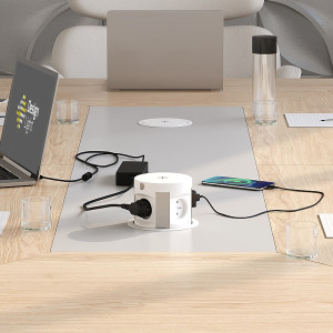 POWERBOX - 4 Stikk + 2 USB (A+C) + 2 CAT6 + Qi-lader (2A) - MATT HVIT