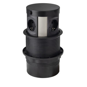 POWERBOX - 4 Stikk + 2 USB (A+C) + 2 CAT6 + Qi-lader (2A) - MATT SORT