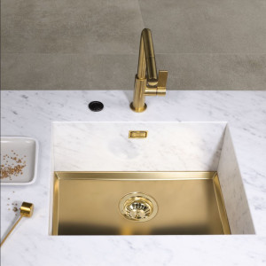 FOSTER - Kjøkkenvask bunn til Stein, Dekton eller Corian - 546x446X20mm - Phantom Base - GULL / BRASS