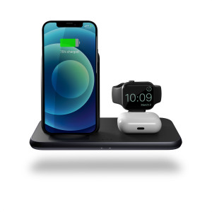 2HOME.NO® - ZENS® 4 in 1 Stand+Watch Wireless Charger - 2 QI-lader (20W), Apple watch lader, USB-A lader - MATT SORT